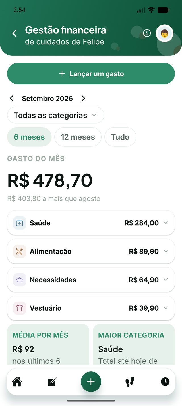 Central financeira com o gasto do mês por categoria