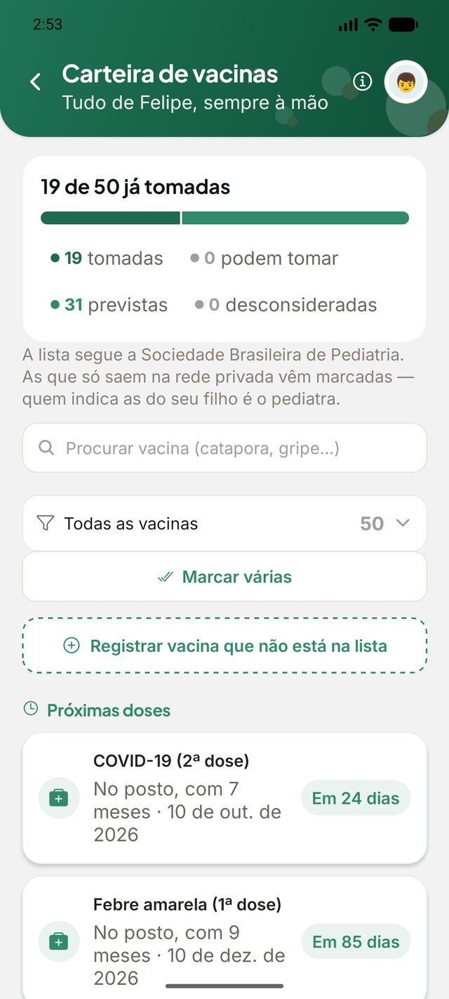 Carteira de vacinas com o calendário nacional